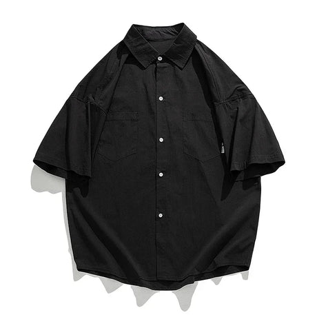 Double Pockets Shirts for Men Vintage Japan Baggy Plain Shirt Mans Short Sleeve Casual Fishing Male Clothes 2024