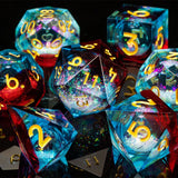 Sharp Edge Dice Dungeons and Dragons liquid core Dice , Resin sharp edge dice set dnd, D20 d&d dice , Galaxy Dice set