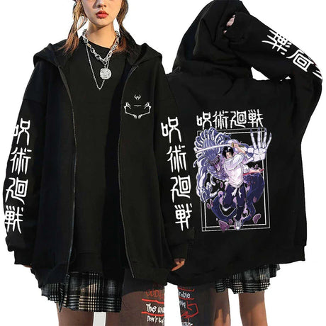 Women Men Anime Zip Hoodies Jujutsu Kaisen Plus Size Zipper Jackets Gojo Satoru Printed Sweatshirt Y2k Harajuku Unisex Hooded