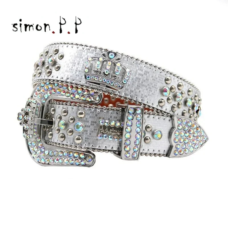 Punk Rock Colorful Rhinestones Belt Studded Western Bling Belts Y2K for Women Men Cowgirl Cowboy with Diamond Ceinture Femme