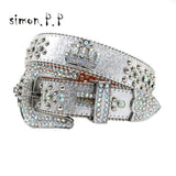 Punk Rock Colorful Rhinestones Belt Studded Western Bling Belts Y2K for Women Men Cowgirl Cowboy with Diamond Ceinture Femme