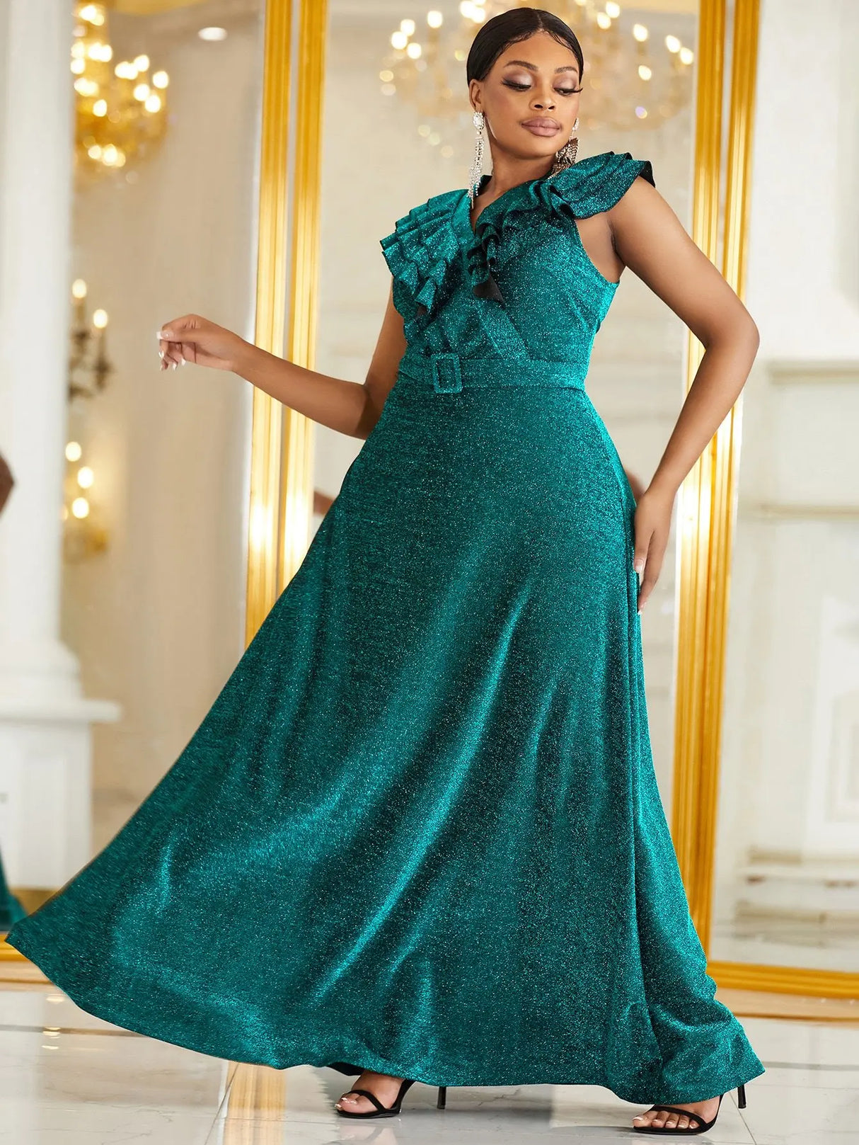 Plus Size Evening Dress Green New Sleeveless High Waist Party Dress V-neck Large Women's Dress Elegant Soft Fit Female Clothes