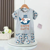 Anime Summer Kids Ice Silk Pajamas Kawaii MyMelodys Kuromis Cinnamorolls Cartoon Short Sleeve Cardigan Loungewear Set