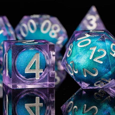 Sharp Edge Dice Dungeons and Dragons liquid core Dice , Resin sharp edge dice set dnd, D20 d&d dice , Galaxy Dice set