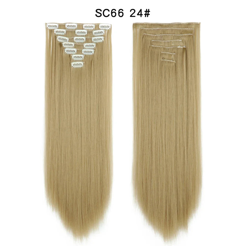 Set Hair Clip In Hair Extensions With Clips Hairpieces Synthetic Extension False/Fake Hair Blonde Eunice Hair Long Hair Pieces