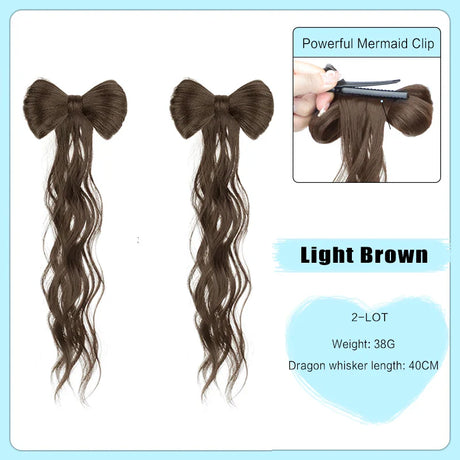 FORLISEE Bowknot Half-tie High Ponytail Wig Clip Hair Bag Meatball Head Hanfu Braid Wig Braid Ponytail