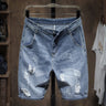 Summer 2022 Light Blue Ripped Cat Whisker Patch Letter Print Slim Denim Shorts Teenagers Jeans Boys and Girls Cowboy Short Pants