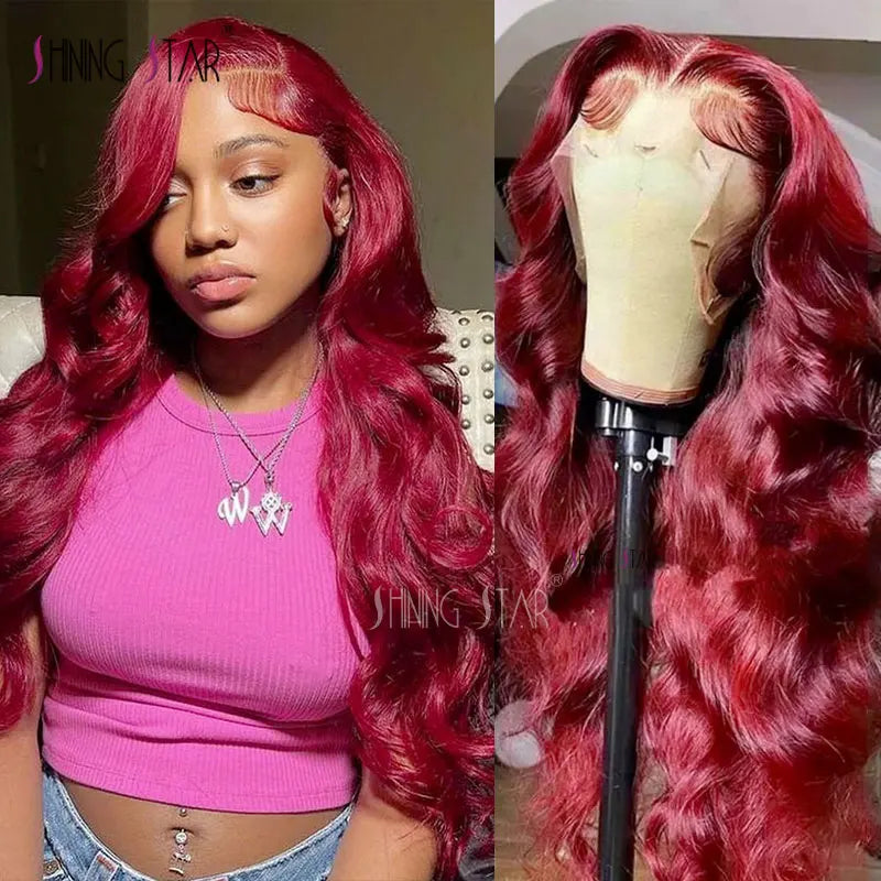 Colored Burgundy 13X6 HD Lace Frontal Wigs Red Body Wave 13X4 Lace Front Wigs Human Hair 30 34 Inch Lace Front Wigs Curly Hair