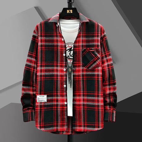 Spring Autumn Men Plaid Shirt Coats New Fashion Versatile Loose Male Clothes Korean Vintage Casual Long Sleeve Cardigans Jackets