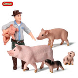 Oenux Farm House Model Action Figures Farmer Motorcycle Cow Hen Pig Animals Set Figurine Miniature PVC Cute Educational Kids Toy