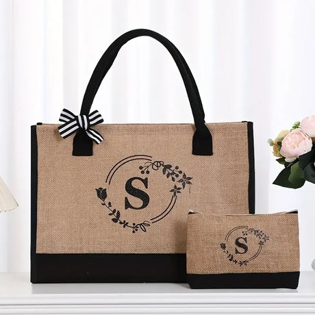 Reusable Jute Large Capacity Printed Letters Set Ladies Tote Bag Shopping Party Party DIY Gift Bag Shopping