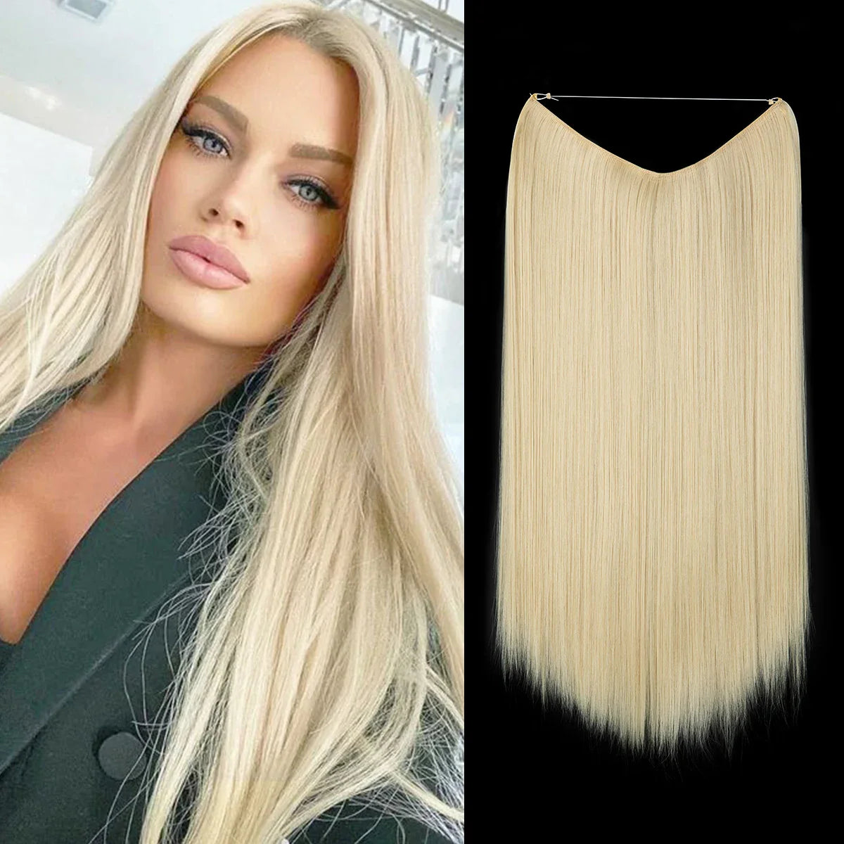 Synthetic Hair Extension No Clip Natural Hair Piece Ombre Fake False One Piece Straight Hairpiece Blonde For Women