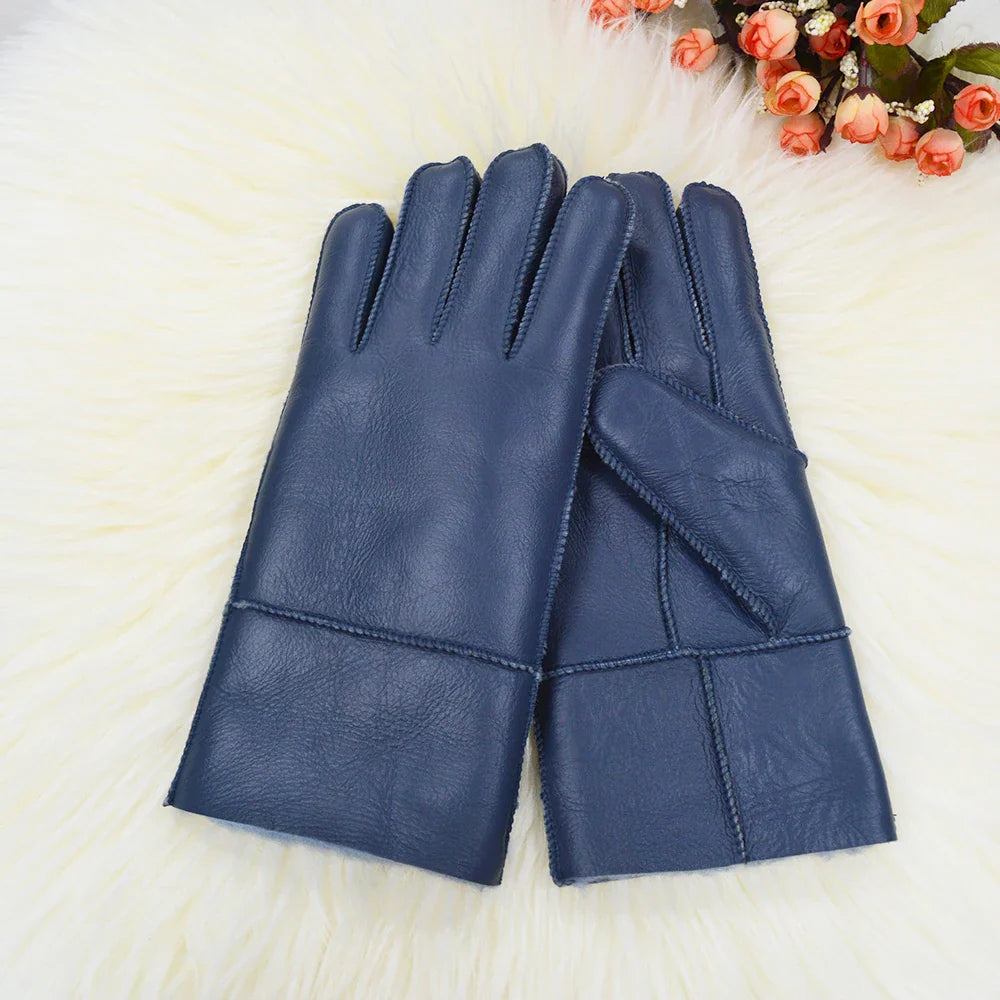 Natural Sheepskin Gloves for Men Winter Warmth Fur Integrated Thicken Outdoor Windproof Cycling Gloves Men's Sheepskin Перчатки