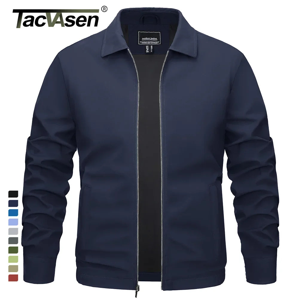 TACVASEN Lightweight Work Jackets Mens Classic Tunic Style Zipper Pockets Bomber Jackets Full Zip Spring Fall Jacket Outwear