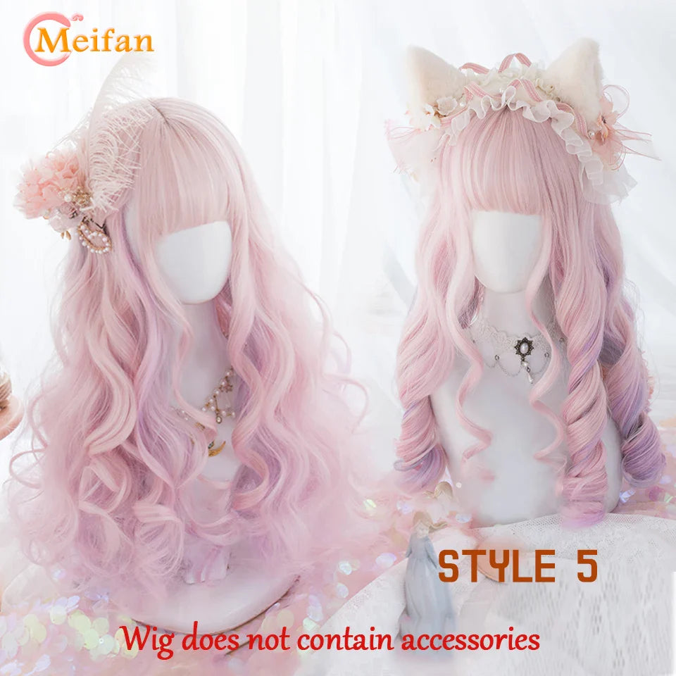 MEIFAN Synthetic Long Straight Lolita Wig with Bangs Wig Girl Cute Mixed Black Red Blonde Cosplay Party Halloween Harajuku Wig