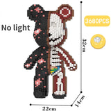 Cartoon Mini Love Violent Bear Bearbrick Colour Model with Light Building Block Micro Diamond Bricks Kids Toys Birthday Gift Set