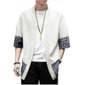 Men's Japanese Kimono Cardigan Loose Cotton Linen 3/4 Sleeve Open Front Casual Summer Shirt Jackets