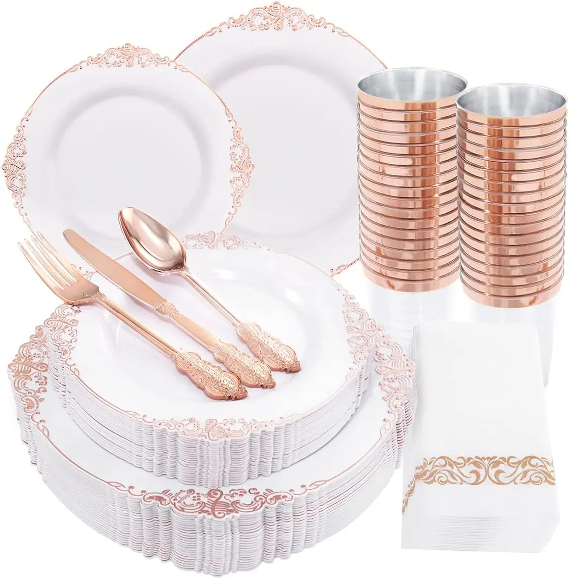 175pcs Plastic Plates- Disposable Plates include Dinner Plates,Dessert Plates, Forks,  Spoons,Knives,  Cups,Napkins