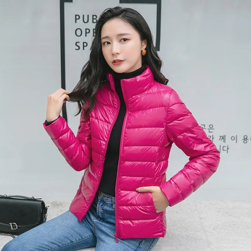 New Women's Winter Coat Light Down Jacket White Duck Down Jacket Long Sleeve Warm Coat Parka Female Solid Portable Outerwear