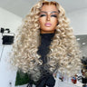 Ombre Ash Blonde Loose Curly Glueless Synthetic Hair Lace Front Wig For Black Women High Temperature Fiber  Hairline Cosplay