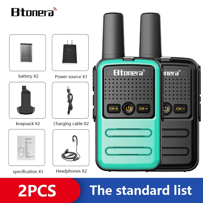 Btoera 2 Pcs Mini Walkie Talkie PMR 446 Portable Two-way Radio Ht PTT Walkie-talkies 5W 16CH UHF 400-470MHz Portable Radio for