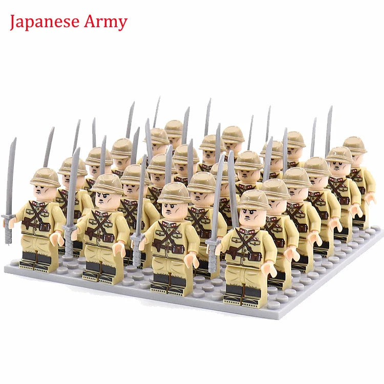 WW2 24pcs Military Army Soldier Soviet US UK German France Building Blocks Set Model Bricks Action Figures Weapon Toys Kids Gift