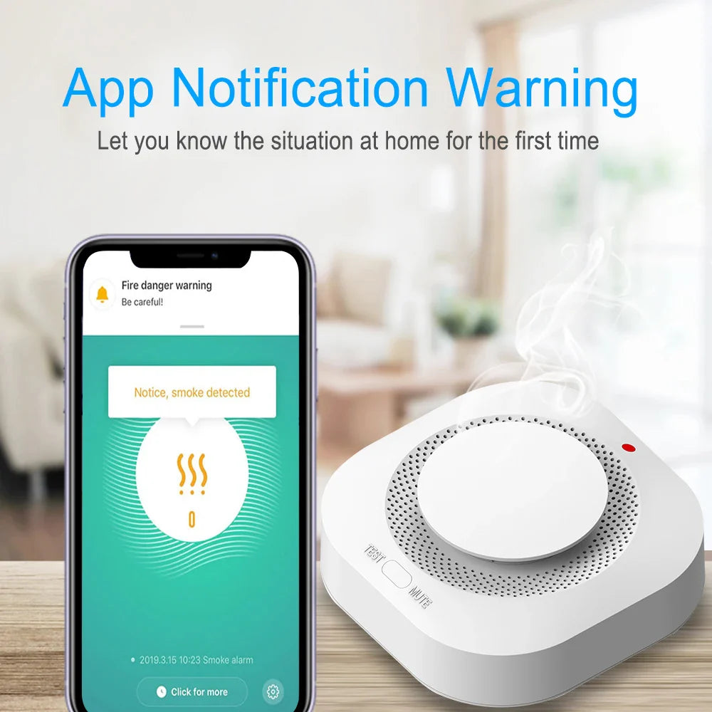 Tuya Smart WiFi 90DB Smoke Detector Sensor Alarm Home Security System Siren Fire Protection Smart Life APP Notification