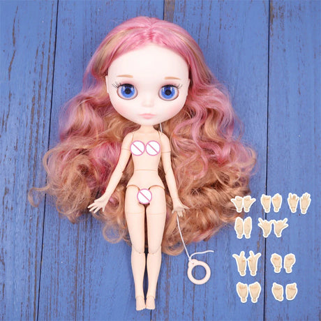 ICY DBS Blyth doll 1/6 BJD Customized nude joint body with white skin, glossy face,blue background is matte face girl gift, toy