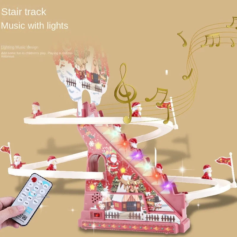 New Santa Claus Climbing Stairs Early Education Electric Track Light Music Christmas Halloween Gift Kids Electronic Toys