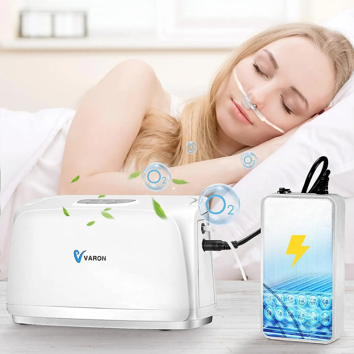 Varon 3L/min Portable Oxygen Concentrator Household Small Battery Oxygen Bar O2 Inhaler Machine Car Charger Pulse Flow O2