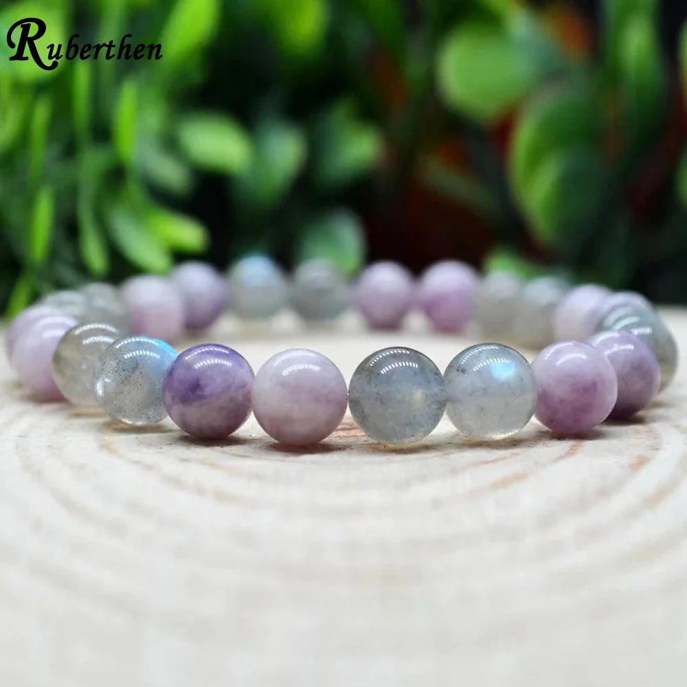 Ruberthen 8 MM Natural AAA Grade Labradorite Argentina Lepidolite Bracelet Women`s Energy Anxiety Relie Wrist Malas