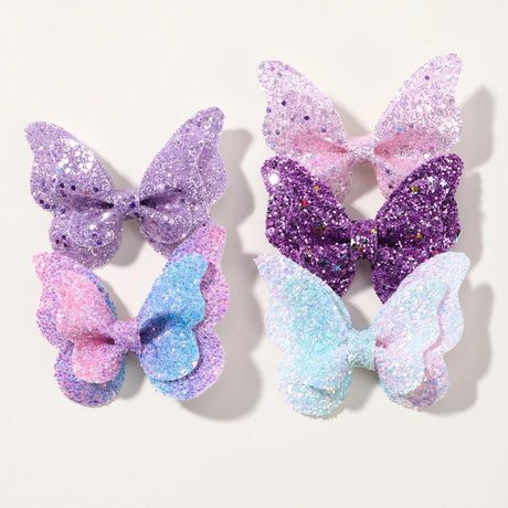 2/4/5Pcs Girls Cute Sequins Double Butterfly Hair Clip Bow Hairpins DIY Headwear Bow Decor Hairgrip Children Hair Accessories