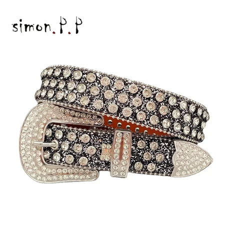 Punk Rock Colorful Rhinestones Belt Studded Western Bling Belts Y2K for Women Men Cowgirl Cowboy with Diamond Ceinture Femme