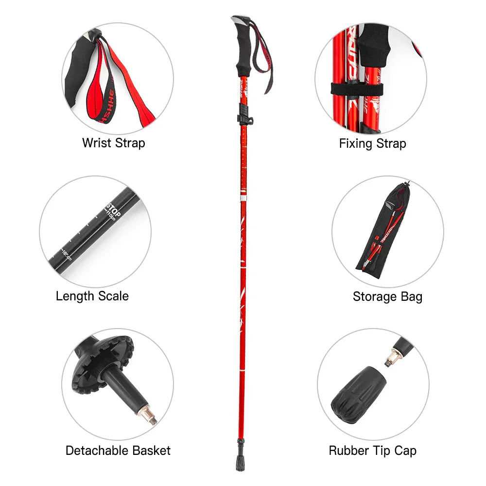 Lightweight Collapsible Trekking Pole Five-fold Walking Stick for Hiking Camping Backpacking Aluminum Alloy Trekking Pole