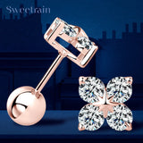 Rose Gold Four Leaf Clover Moissanite Stud Earrings 925 Silver Plated 18k Yellow/White Gold Diamond Earring for Women Jewelry