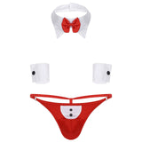 Mens Waiter Tuxedo Lingerie Sexy Cosplay Costume Role Play Uniform See Through Briefs Underwear with Bunny Ears Headband Collar