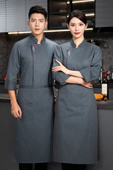 Men Long Sleeve Chef uniform Restaurant chef jacket with apron Cook Coat Chef T-shirt Work Uniform Waiter Hotel Clothes Logo