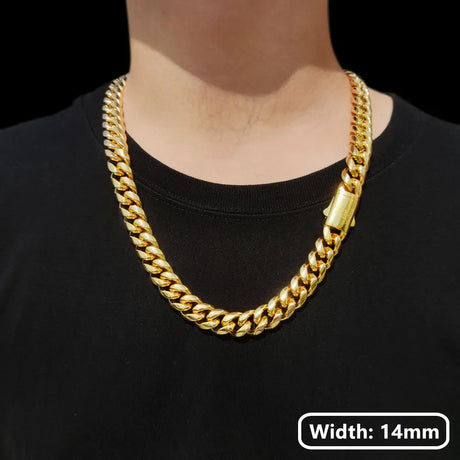 Hip Hop PVD Plated Stainless Steel Necklace Snap Clasp Men Miami Cuban Link Chain Jewelry For Girls Gift Free Laser Logo