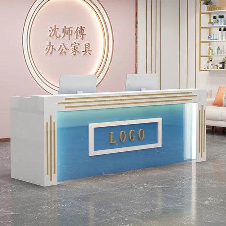 Modern Cash Register Clothing Store Counter Reception Desks Light Luxury Simple Hairdressing Beauty Salon Bar Table with Light