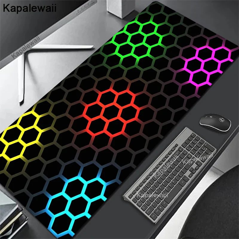 Gaming Mousepads Geometric Black Mousepad XXL Large Mouse Mat Big Desk Pads Non-Slip Stitched Mouse Pad PC Gamer Keyboard Mats