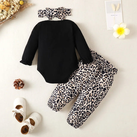 0-2-year-old newborn baby girl black long-sleeved shirt with leopard print trousers fashion suit