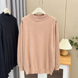 2023 Fall Winter 100kg Simple Temperament Beaded Mock Neck Knitted Sweater Plus Size Women's Casual Inner Wear Bottoming Jumper