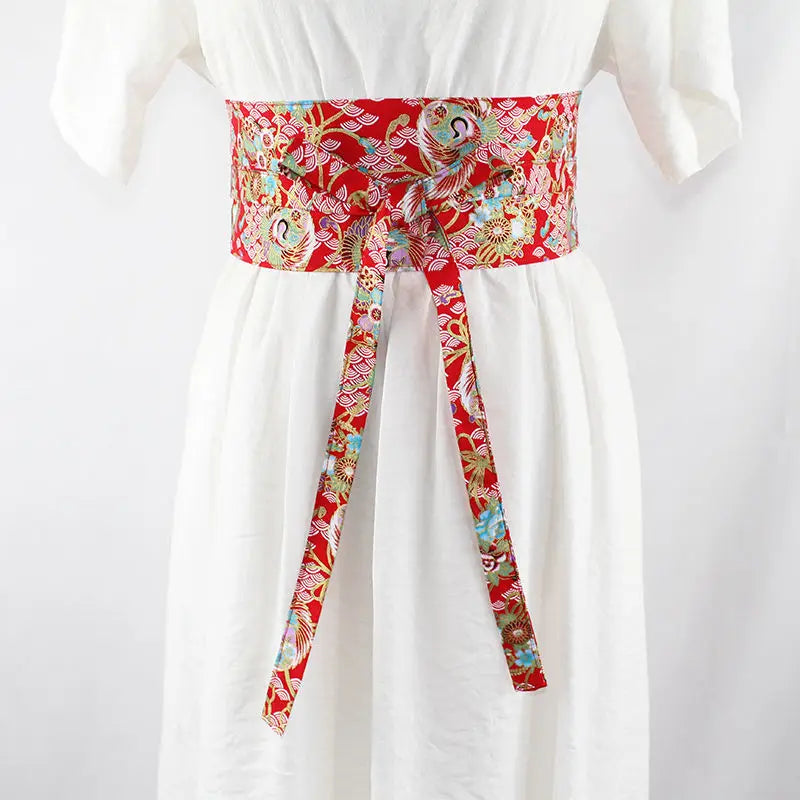 40Colors Japanese Kimono Crane Printed Waistband Traditional Hanfu Retro Dress Belt Yukata Bathrobe Girdle Ancient Accessories