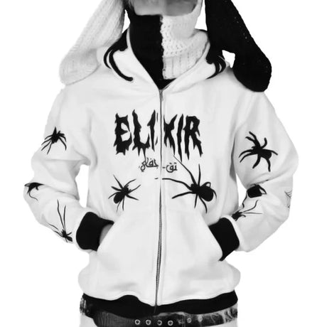 Spider Web Red Graphic Hoodies Men's Clothing Warm Harajuku Vintage Grunge Y2k Zip Up Hoodie For Men And Women Sweatshirt Tops