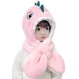 Doitbest Cartoon Dinosaur Children Winter Hats Beanies Set Kids Child Knitted Fur Hat Scarf One-piece Boys Girls Earflap Caps