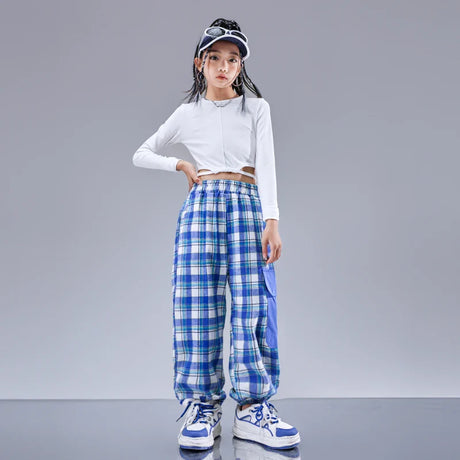 Girls Hip Hop Cool Shirt Street Dance Baggy Cargo Pants Children Crop Plaid Jacket Streetwear Kids Jazz Joggers Clothes Sets