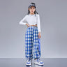 Girls Hip Hop Cool Shirt Street Dance Baggy Cargo Pants Children Crop Plaid Jacket Streetwear Kids Jazz Joggers Clothes Sets