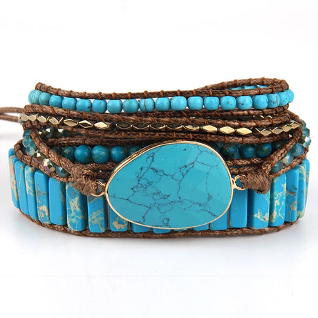 Fashion Handma Bohemian Women Jewelry Accessory Mixed Natural Stones Charm 5 Strands Wrap Bracelets Gift