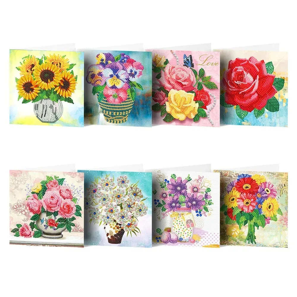 AZQSD Diamond Painting Greeting Card Blessing Christmas 6/8/12pcs Happy Birthday Animal Flower Landscape Envelope Postcard