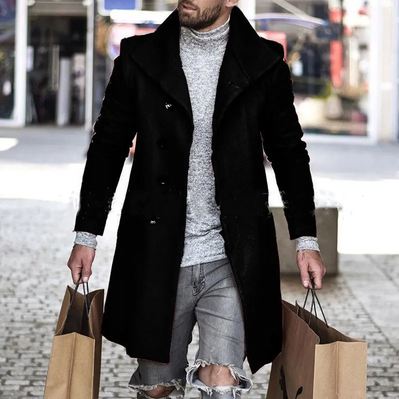 Hot Style 2022 Autumn Winter Woolen Coat Mid-length Coat Woolen Lapel Single-breasted Men's Clothing